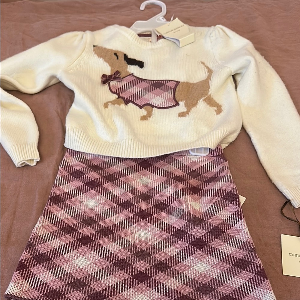 Cynthia Rowley Cream and Pink Kids Matching  Skirt Set- Doxie - girls 4T NWT